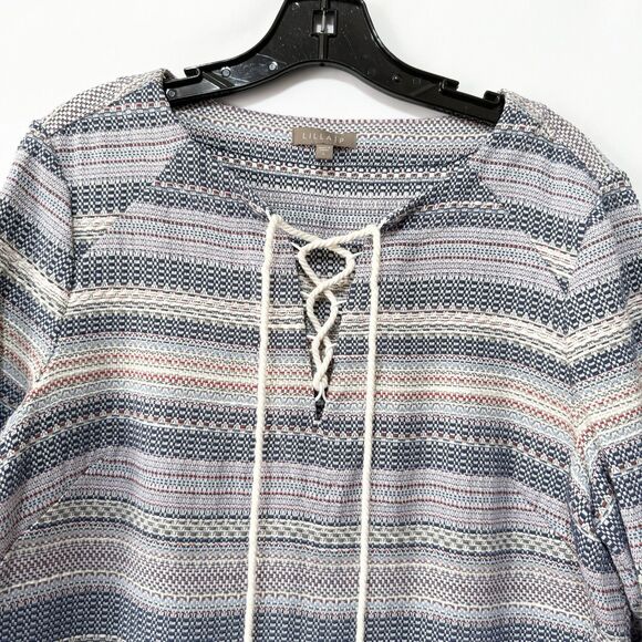 Lilla P Tweed Striped 3/4 Sleeve Shift Dress Lace-up Detail Size L - Picture 4 of 10